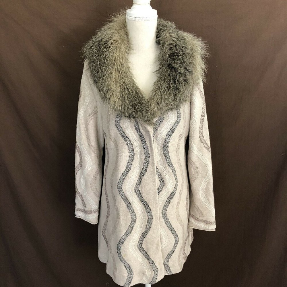 Chico's Beige Striped Wool Blend Sweater Duster L